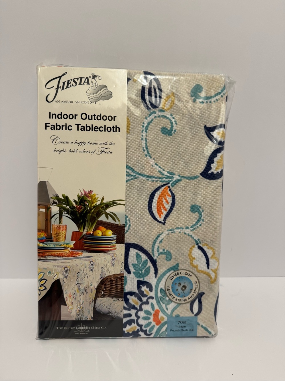 Fiesta Tablecloth Indoor Outdoor Fabric Floral Jacobean Carina Round 70” 178 CM